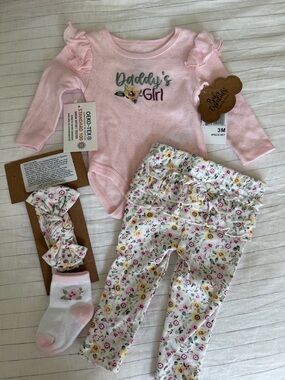 Baby Essentials Pink Floral 4-Piece Matching Set